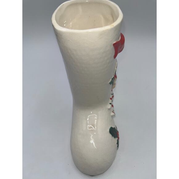 Vintage Ceramic Candy Cane Pixie Elf Christmas Boot Stocking Planter Vase Decor - Picture 6 of 16